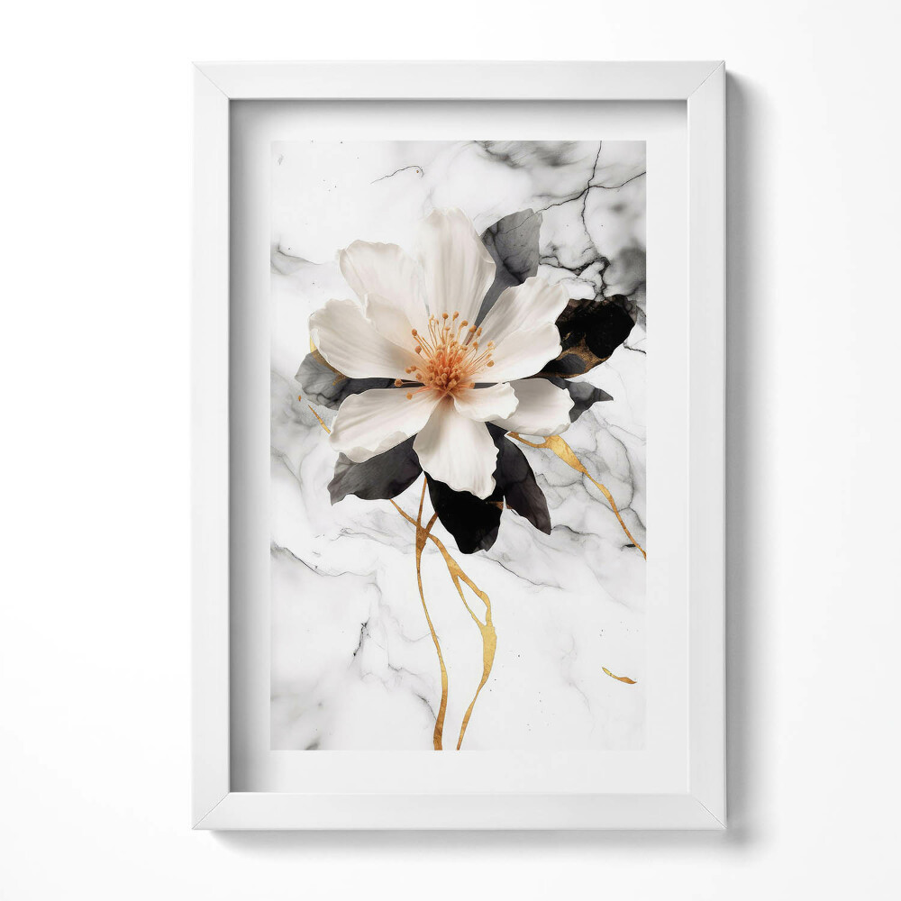 Keretezett kép Fehér virág márvány háttér