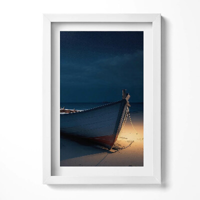 Keretezett kép Hajó a tengerparton éjszaka