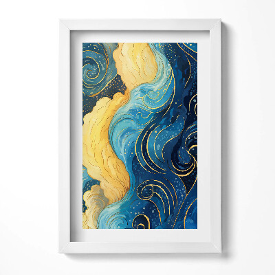 Keretezett kép Kék és sárga hullámok arany díszítéssel