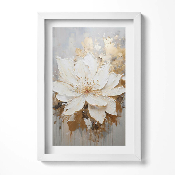 Keretezett kép Fehér virág arany háttérrel