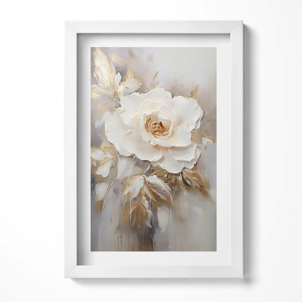 Keretezett kép Fehér rózsa arany háttérrel