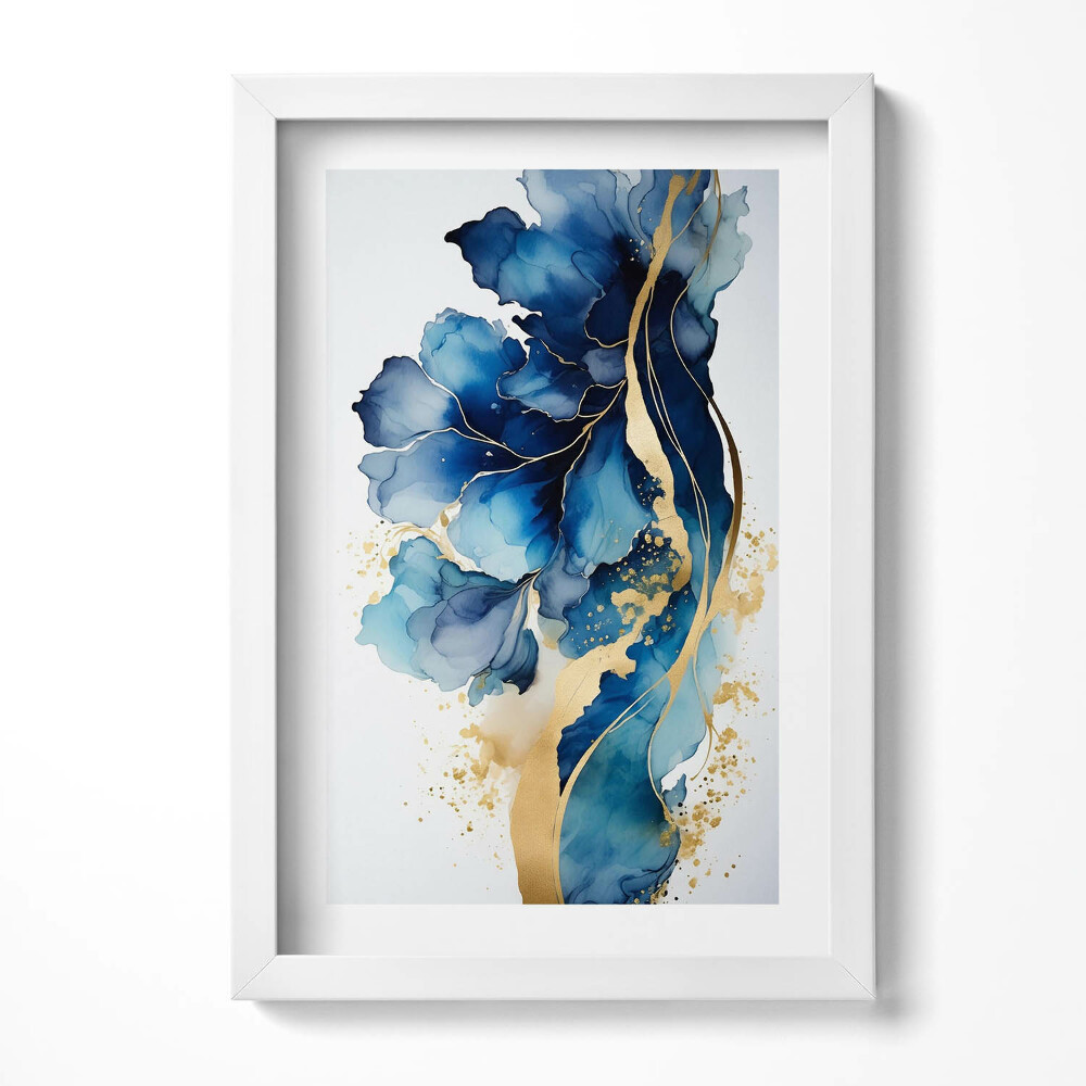 Keretezett kép Kék és arany absztrakt virágmotívum