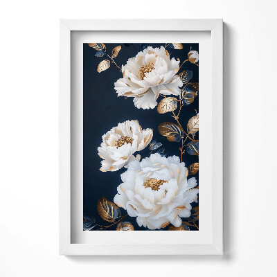 Keretezett kép Fehér virágok sötét háttéren