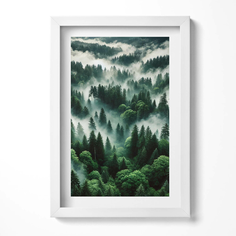 Keretezett kép Zöld erdő ködben