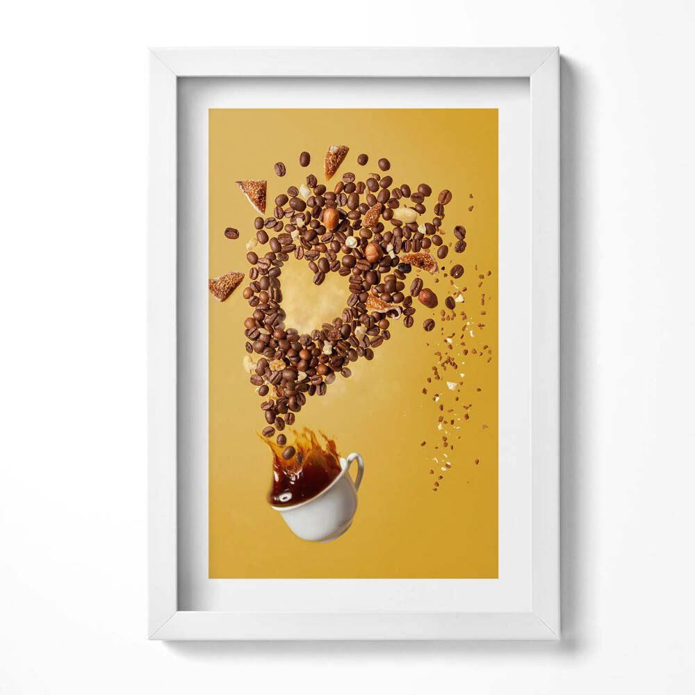 Keretezett kép Kávészemek és ital szív alakban
