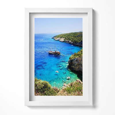 Keretezett kép Tengerparti táj hajóval