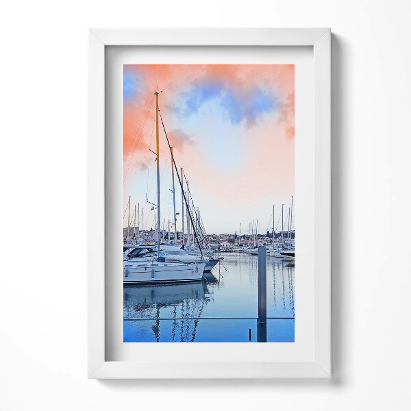 Keretezett kép Hajók a kikötőben színes égbolt