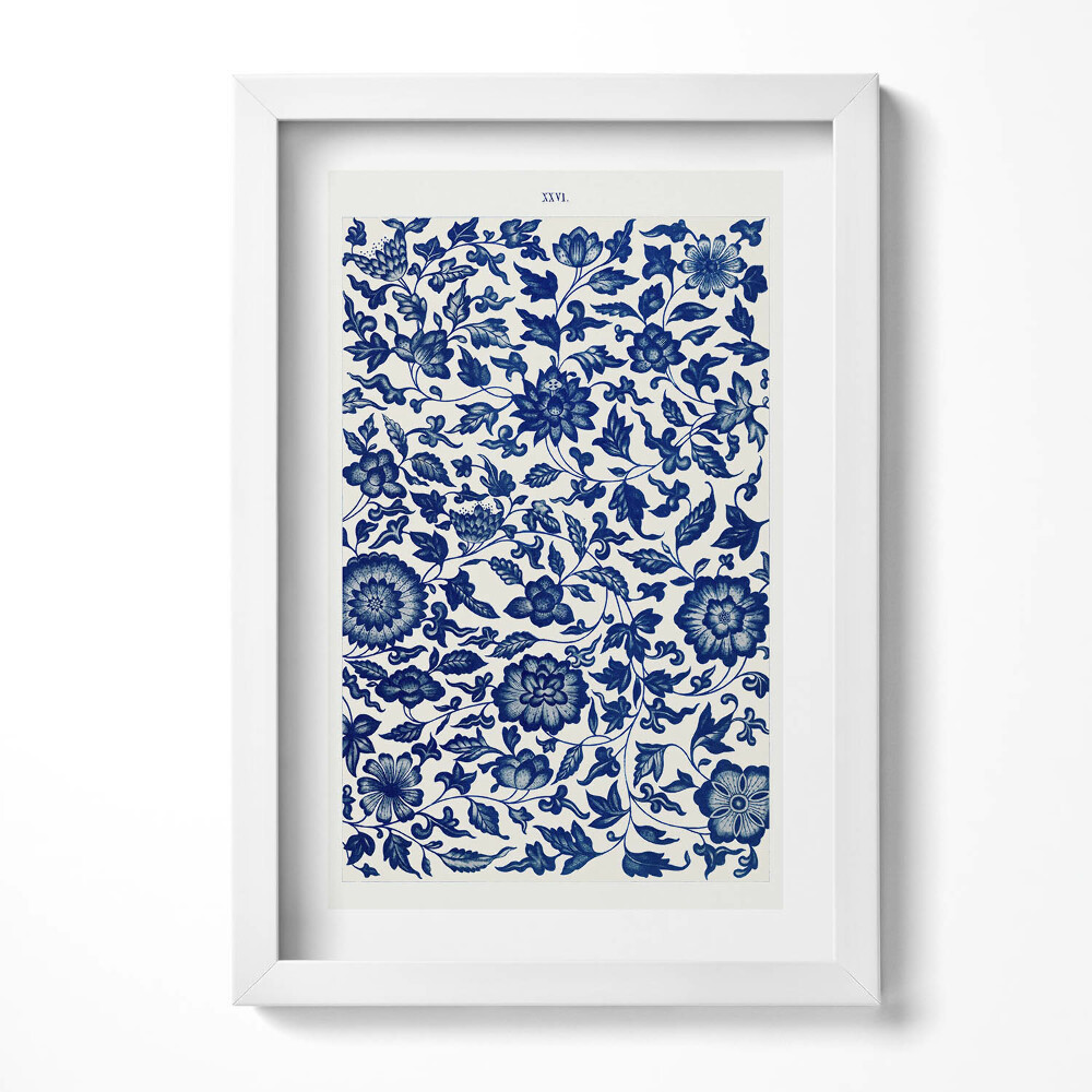 Keretezett kép Virágos kék-fehér motívum