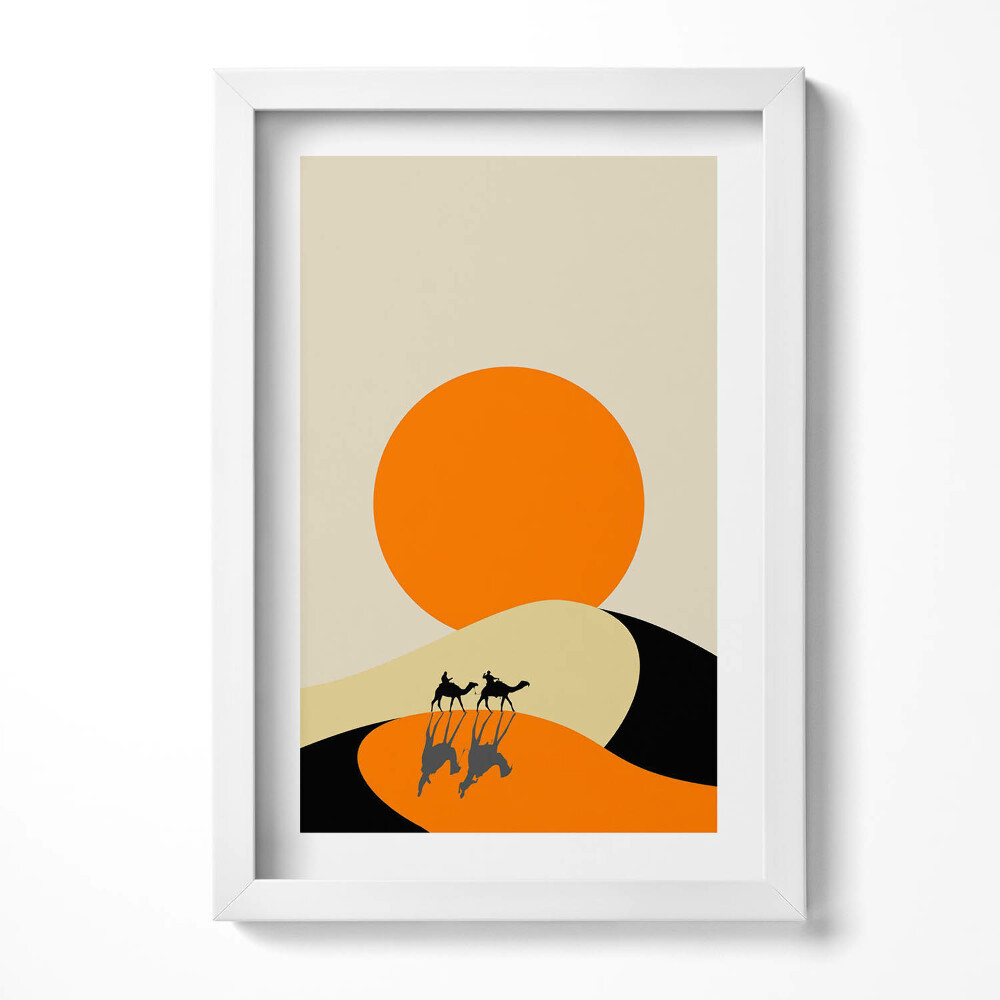 Keretezett kép Két teve a sivatagban naplemente