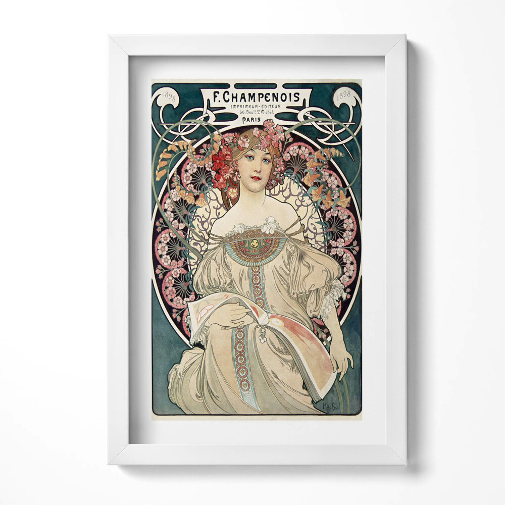 Keretezett kép Art nouveau női alak virágokkal