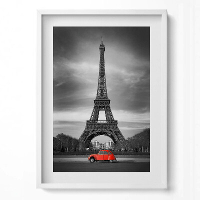 Függőleges kép keretben Párizsi Eiffel-torony piros autó