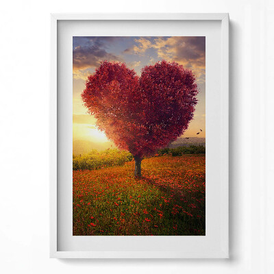 Függőleges kép keretben Szív alakú fa naplementében