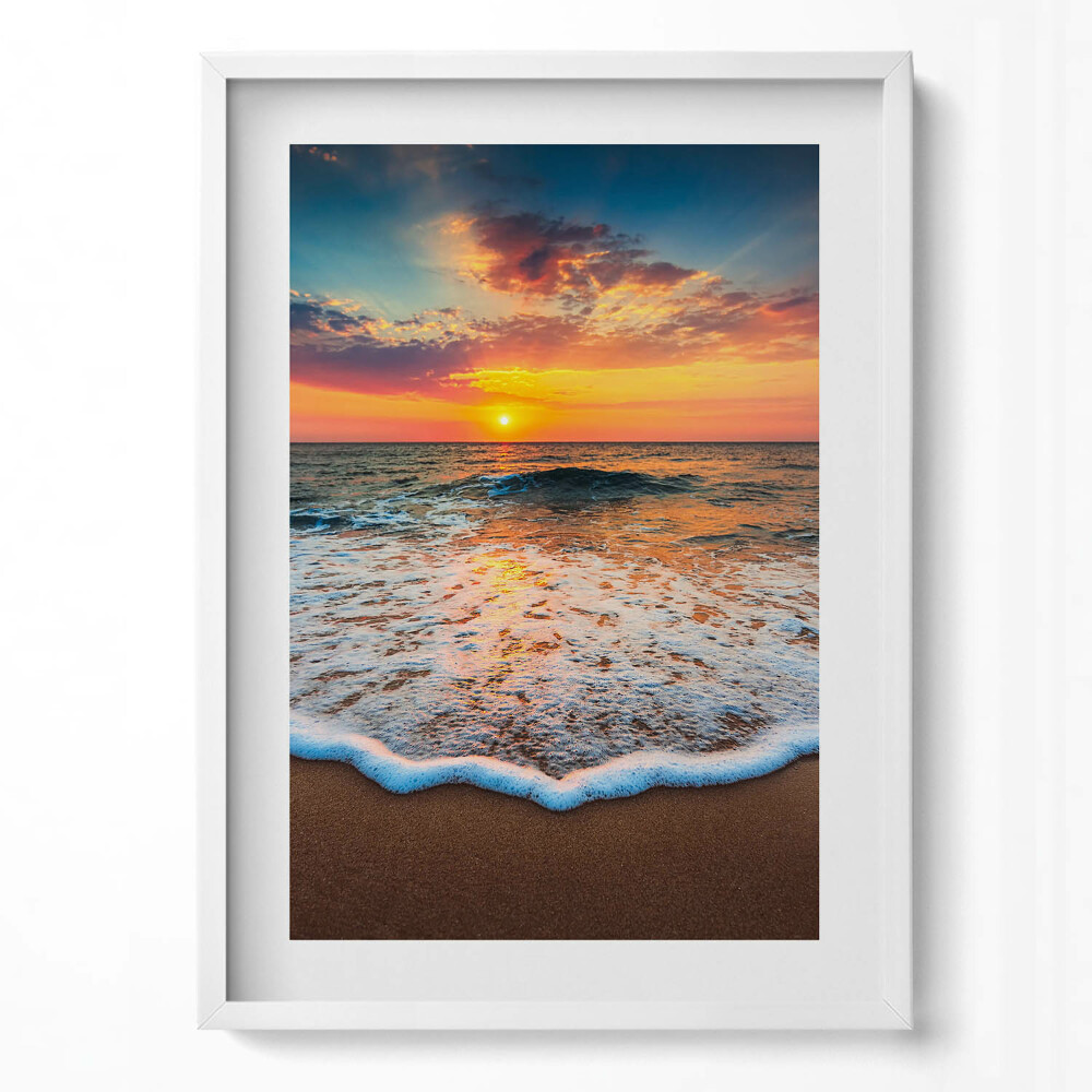 Függőleges kép keretben Naplemente a tengerparton