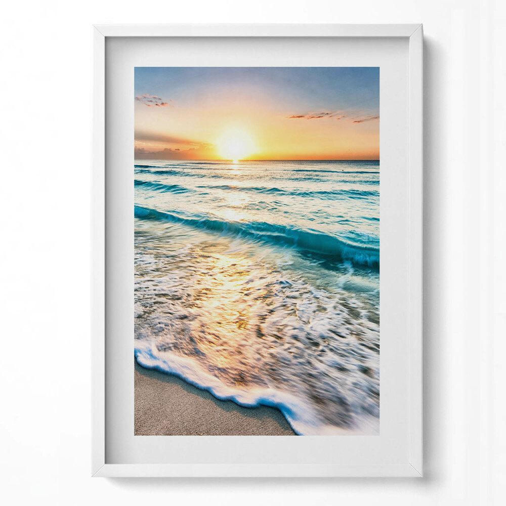 Függőleges kép keretben Naplemente a tengerparton