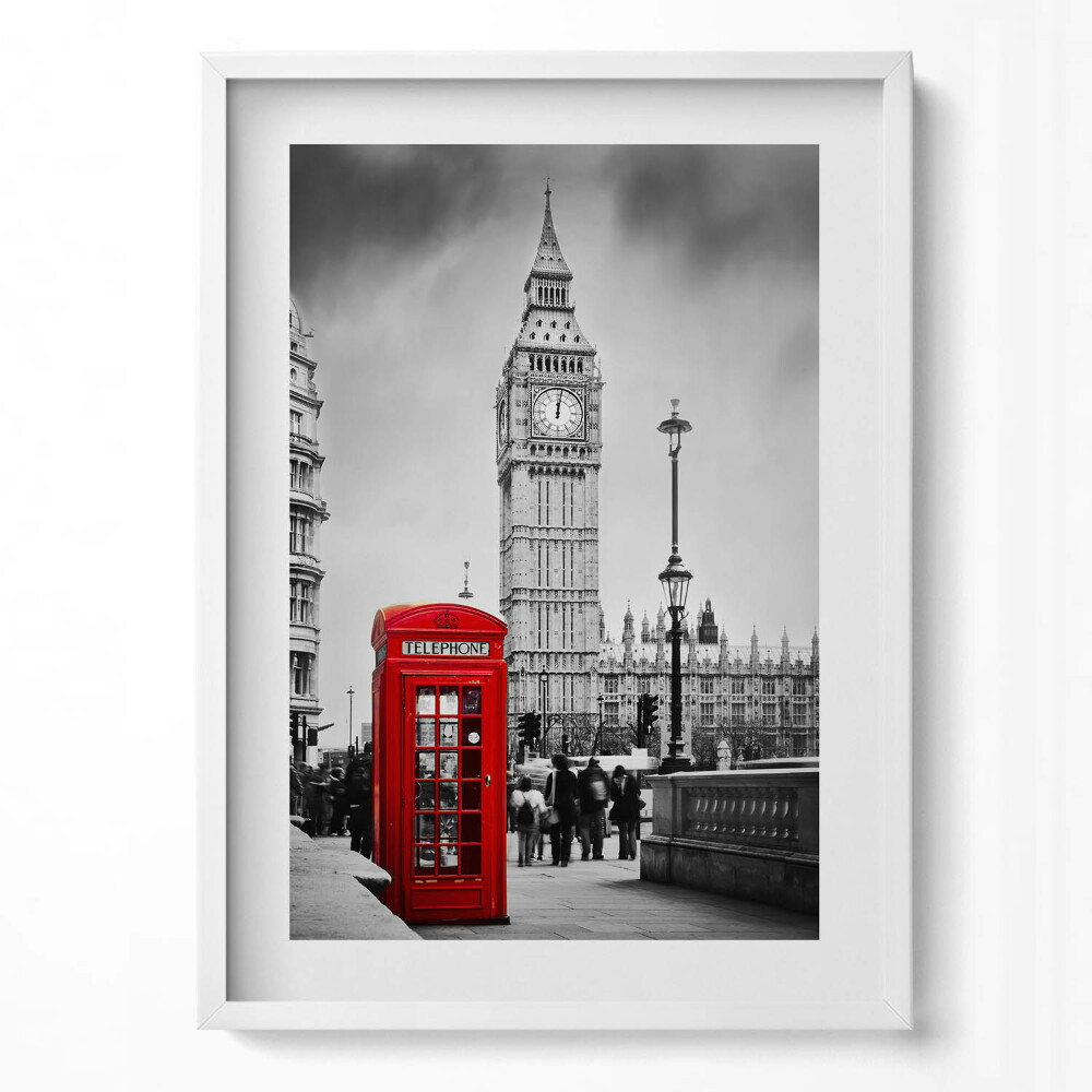 Függőleges kép keretben Piros telefonfülke és Big Ben