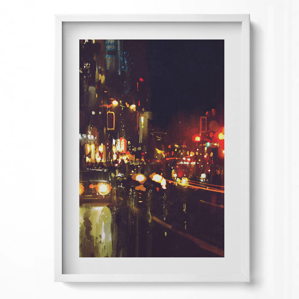 Függőleges kép keretben Városi éjszakai jelenet fényekkel