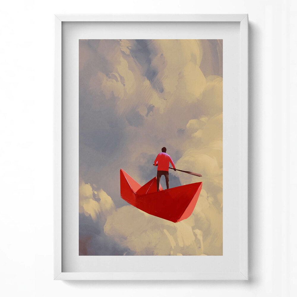 Függőleges kép keretben Vörös csónakban evező figura