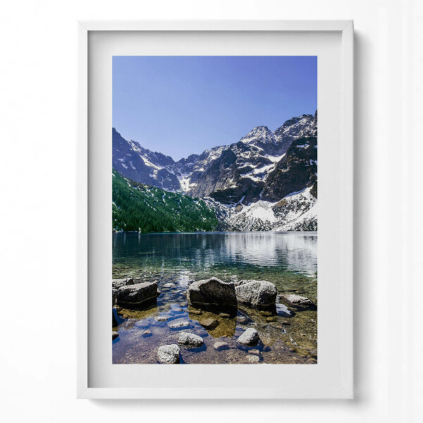 Függőleges kép keretben Hegyek és tükörsimára lapított tó