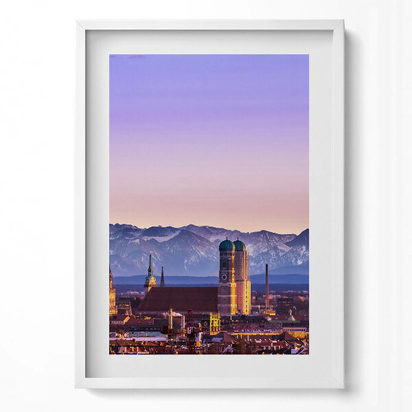 Függőleges kép keretben Városi táj hegyek háttérben