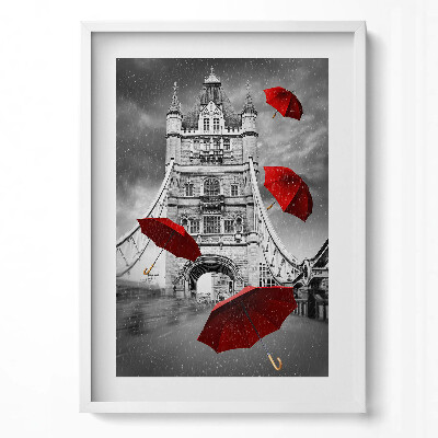 Függőleges kép keretben Piros ernyők a Tower Bridge előtt