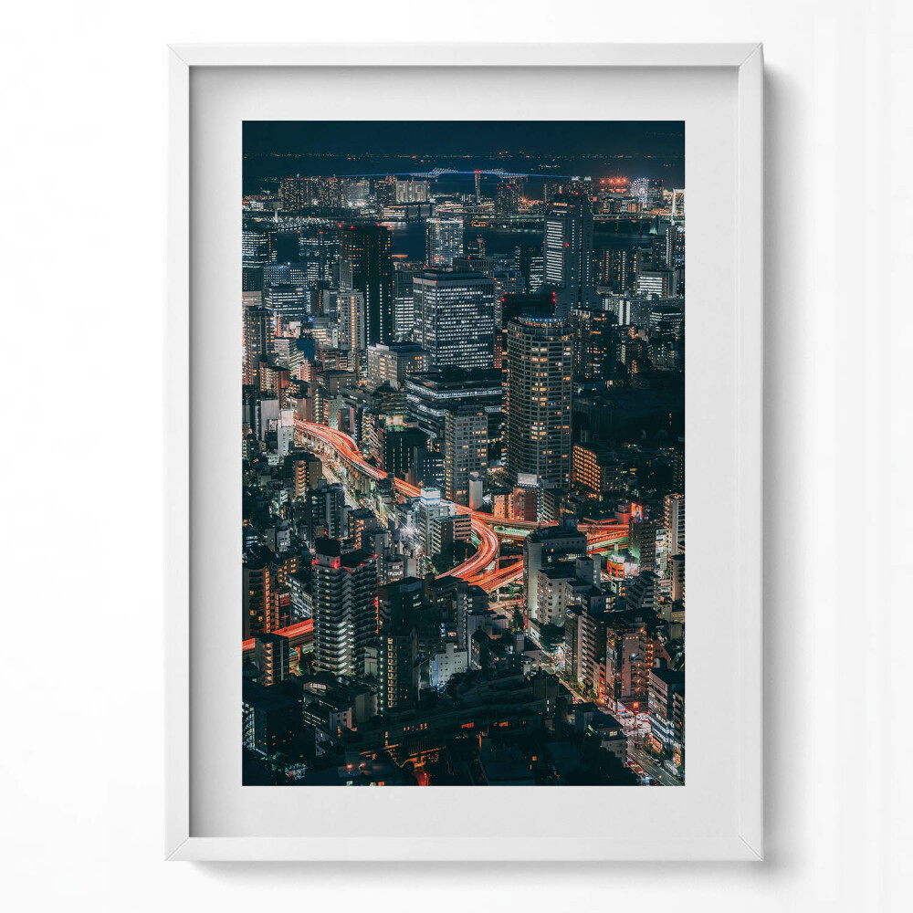 Függőleges kép keretben Éjszakai városkép fényekkel