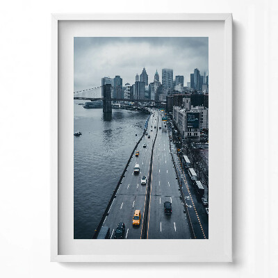 Függőleges kép keretben Városi táj híd felhőkarcolók