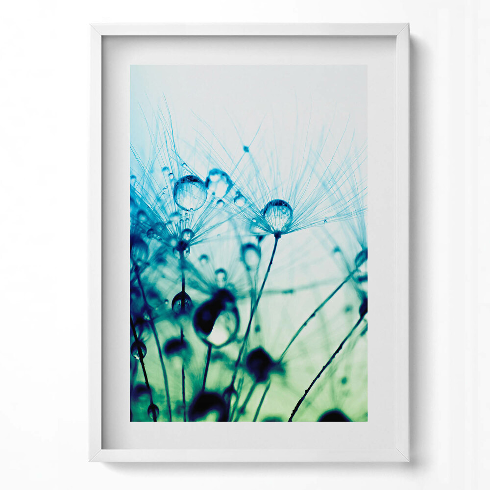 Függőleges kép keretben Vizes cseppek és növényi motívum