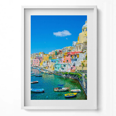 Függőleges kép keretben Színes tengerparti városkép