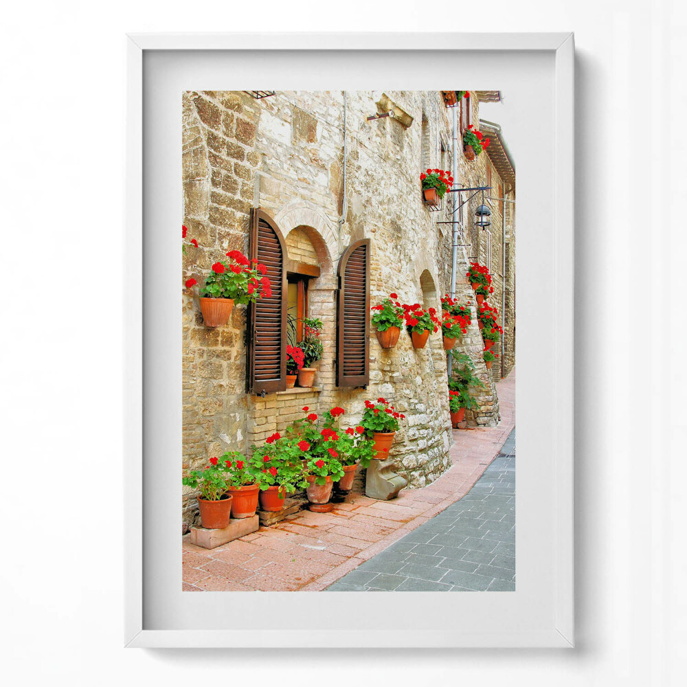 Függőleges kép keretben Virágos ablakok és fal