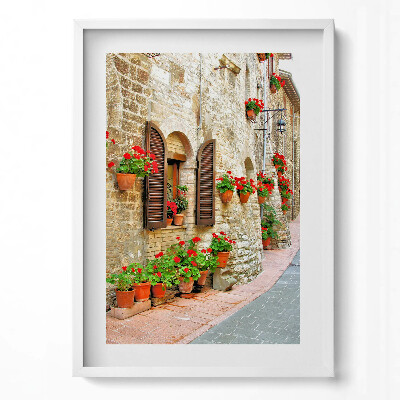 Függőleges kép keretben Virágos ablakok és fal