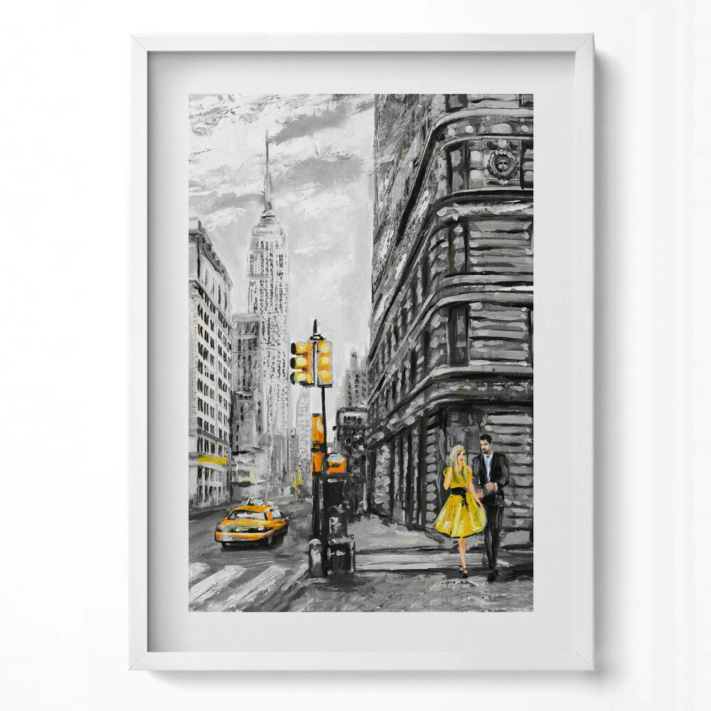 Függőleges kép keretben New York-i városkép sárga taxi