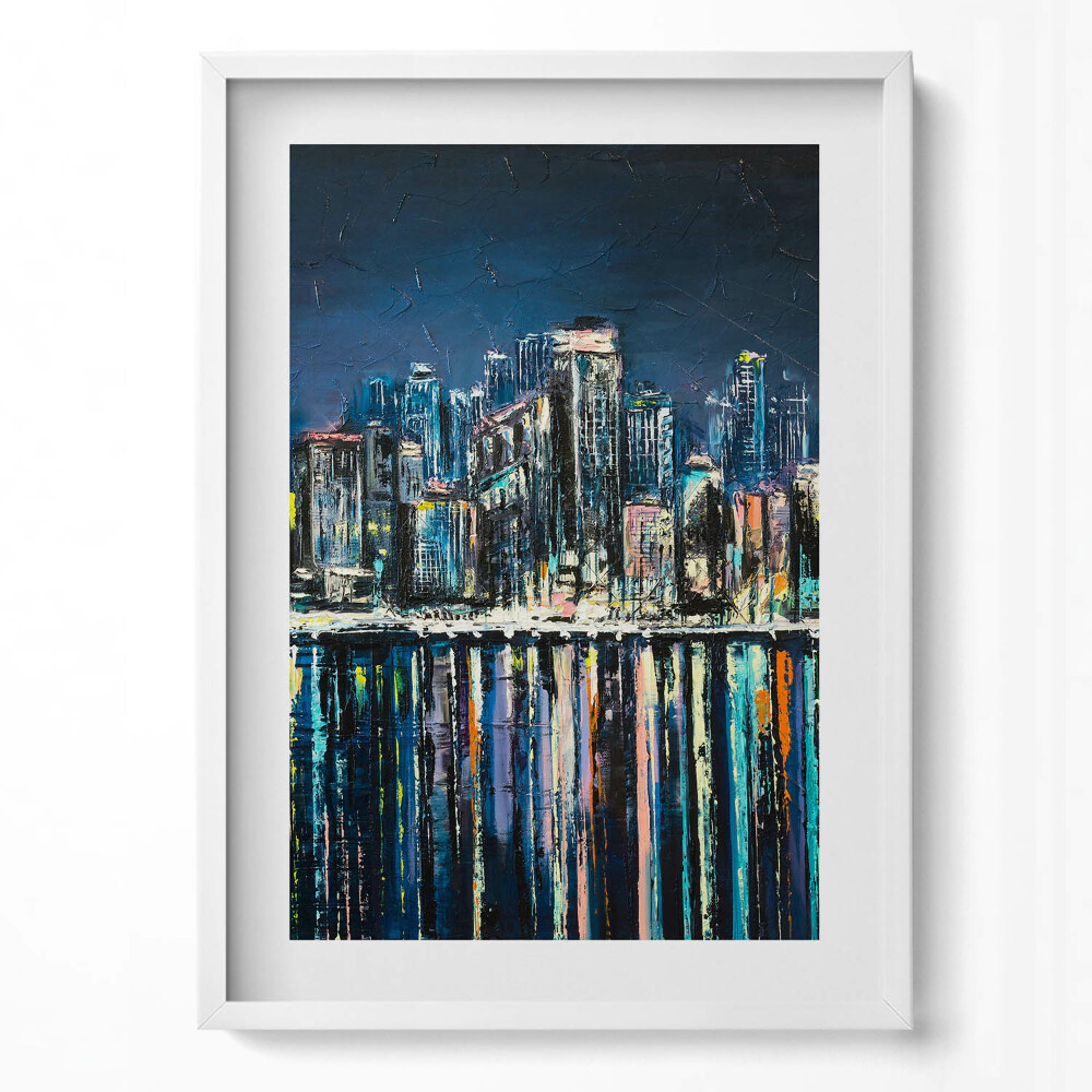 Függőleges kép keretben Modern városi táj vízreflexiókkal