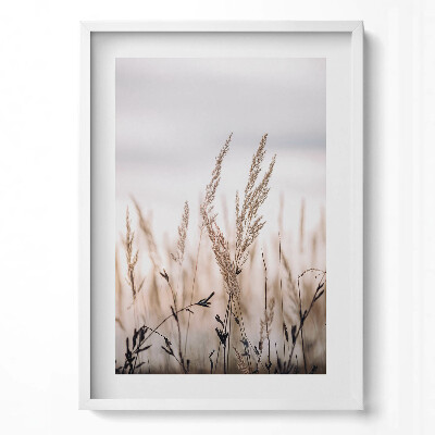 Függőleges kép keretben Fűszálak szélben lágy háttérrel