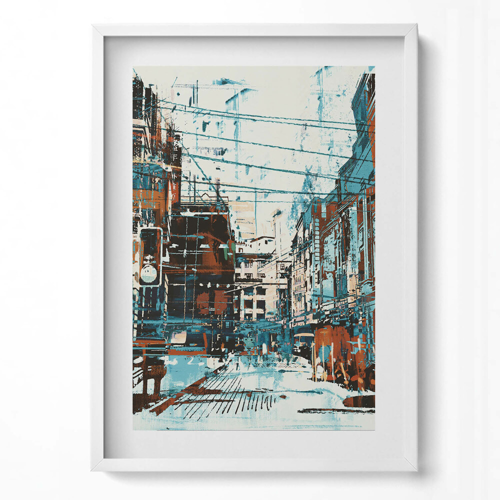 Függőleges kép keretben Városi táj absztrakt stílusban