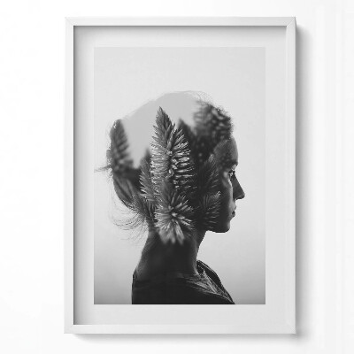 Függőleges kép keretben Női profil növényi motívum