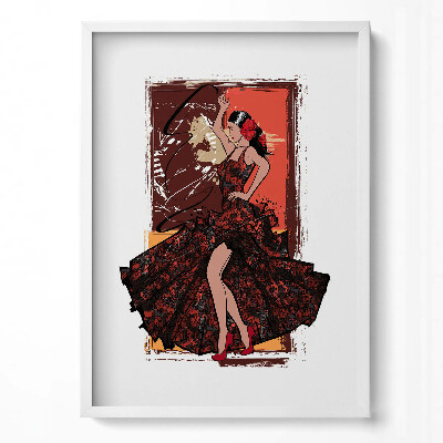 Függőleges kép keretben Táncoló nő piros ruhában