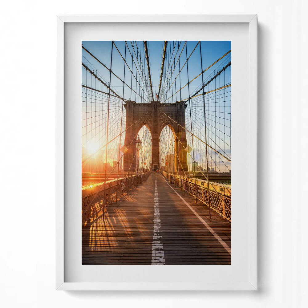 Függőleges kép keretben Brooklyni híd naplementében