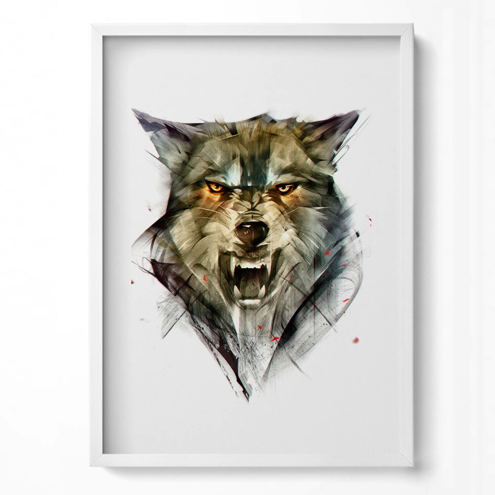 Függőleges kép keretben Farkas arca agresszív kifejezés