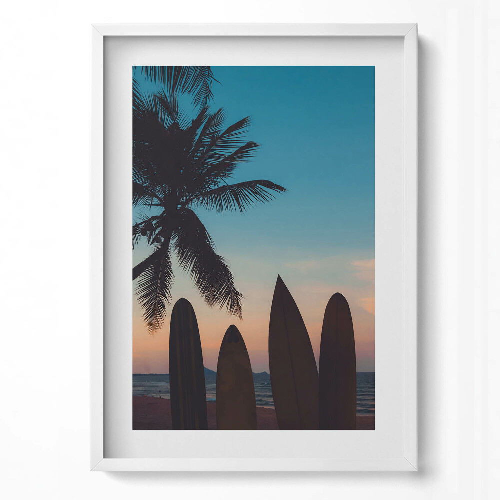 Függőleges kép keretben Tengerparti naplemente szörfdeszkák