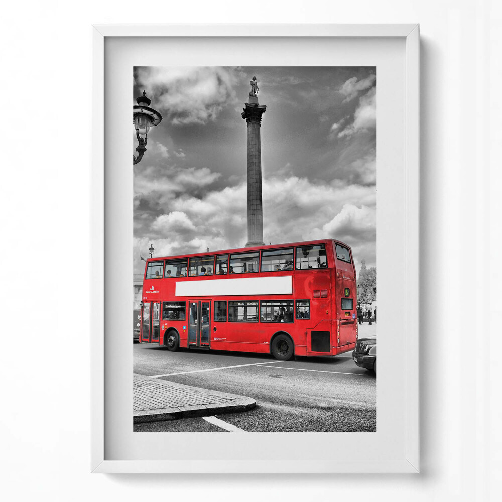 Függőleges kép keretben Piros emeletes busz szürke háttér