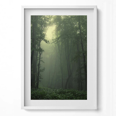 Függőleges kép keretben Zöld erdő ködben