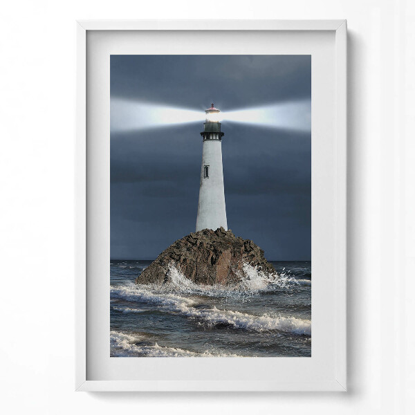 Függőleges kép keretben Világítótorony viharos tengerparton