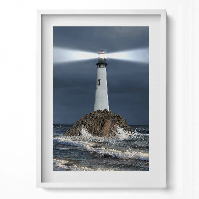 Függőleges kép keretben Világítótorony viharos tengerparton