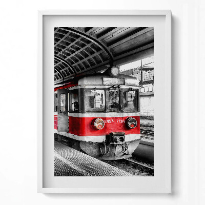 Függőleges kép keretben Vörös villamos egy állomáson