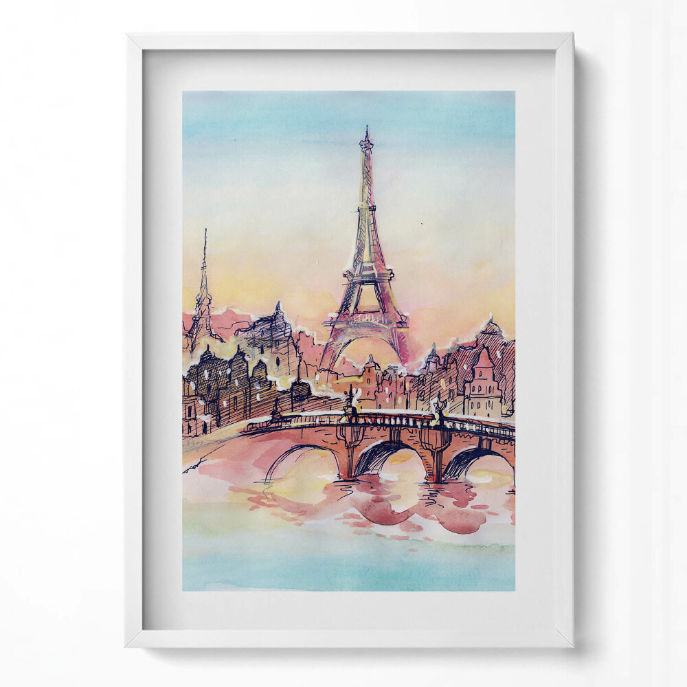 Függőleges kép keretben Párizsi táj Eiffel-torony híd