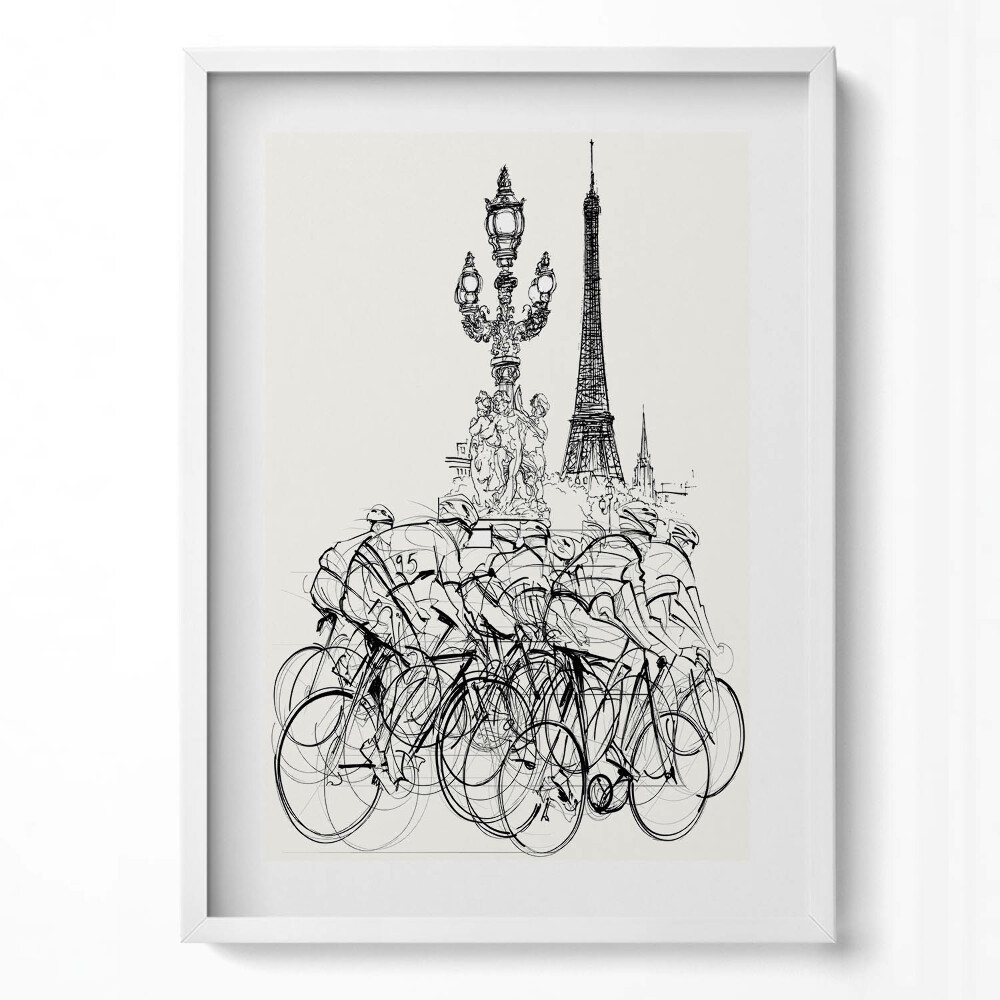 Függőleges kép keretben Biciklisek és az Eiffel-torony
