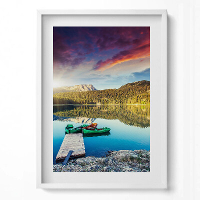 Függőleges kép keretben Tó csónakok naplemente