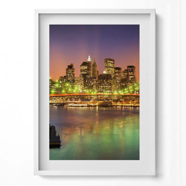 Függőleges kép keretben Éjjeli városi táj híd és fények