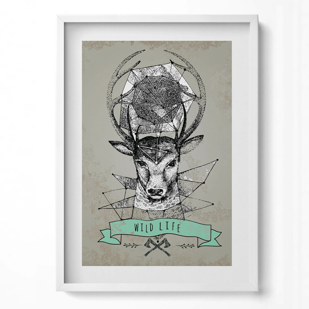 Függőleges kép keretben Szarvas geometrikus mintázattal
