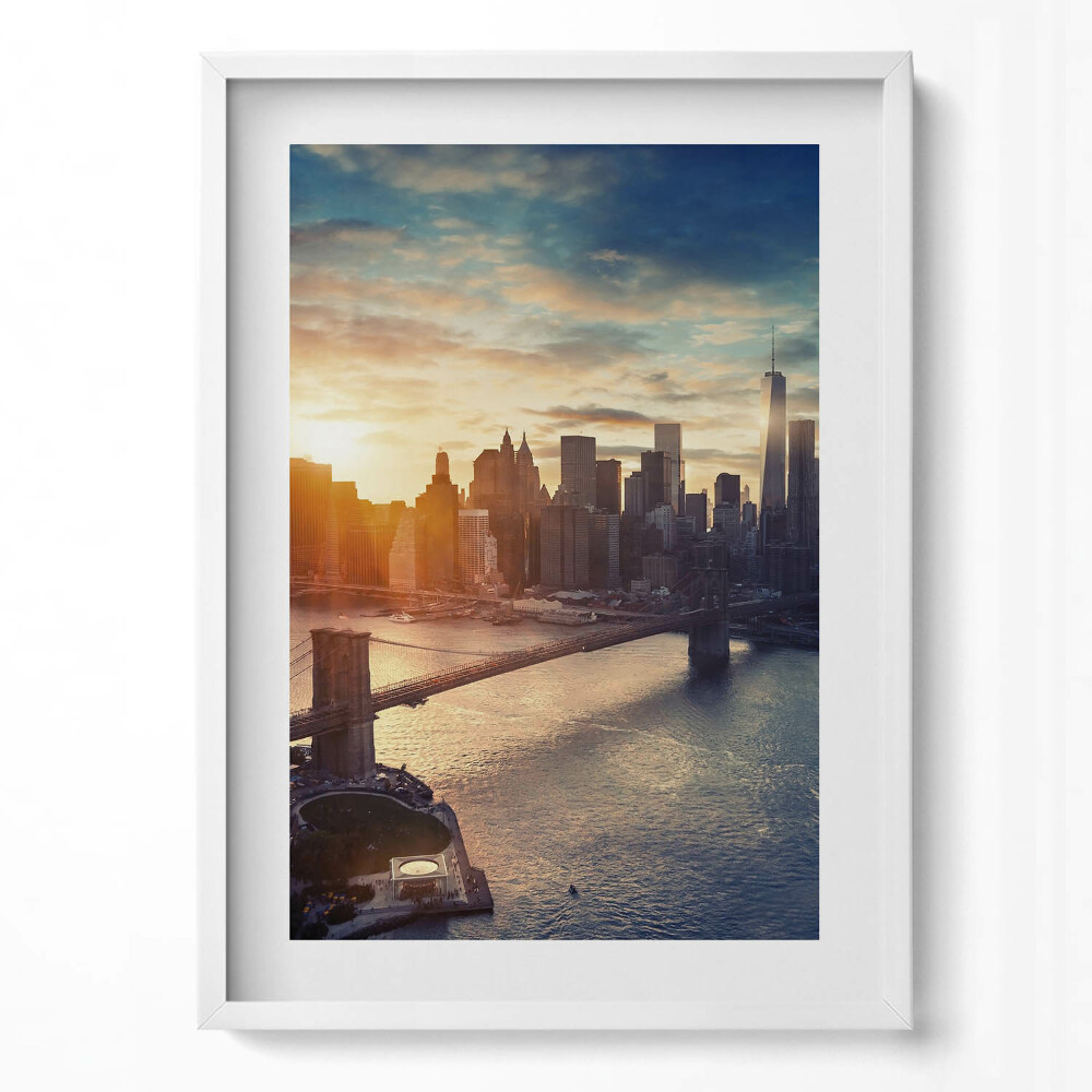 Függőleges kép keretben Naplemente városi tájjal